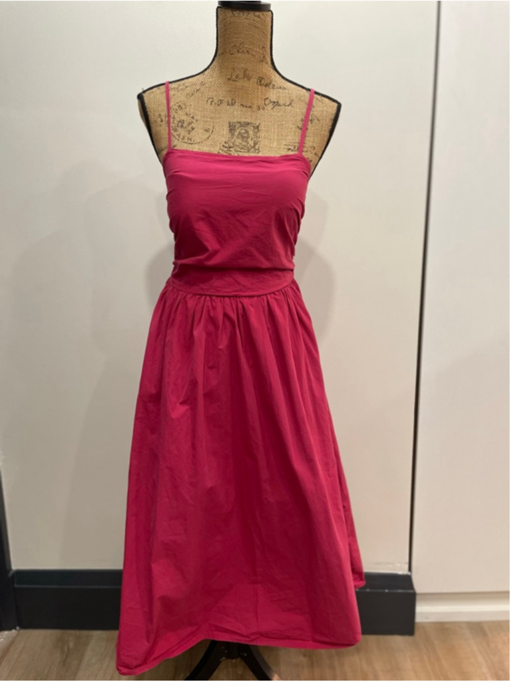 Y6Y Pink Cotton Spaghetti Strap Drop Waist Midi Dress M Smocked Back Ballet